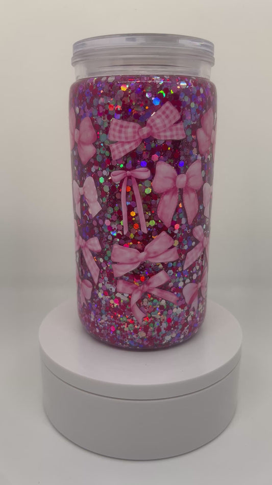 Pink mama bow Snowglobe Timbler
