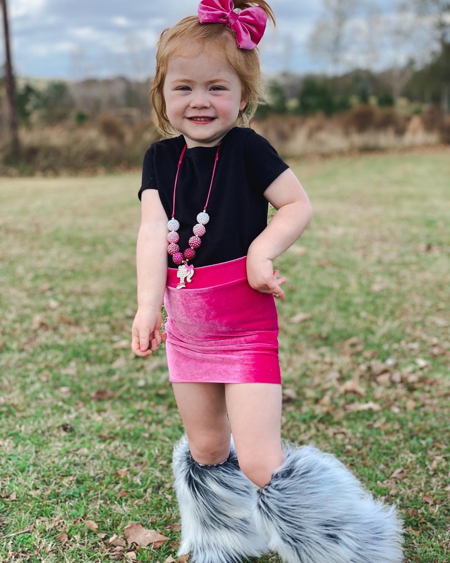 Pink velvet skirt